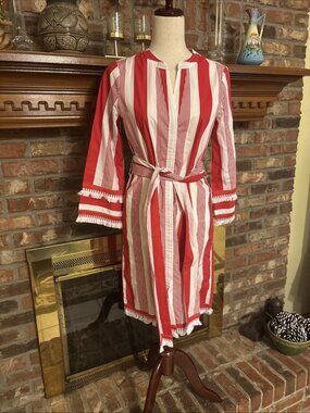 Jcrew Red & White Stripe Dress Size 00 Belted Poplin Dress